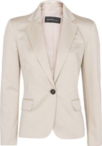 Women's Tailored Blazer, Stone - pattern: plain; style: single breasted blazer; collar: standard lapel/rever collar; predominant colour: stone; occasions: casual, work, occasion; length: standard; fit: tailored/fitted; fibres: cotton - stretch; sleeve length: long sleeve; sleeve style: standard; texture group: cotton feel fabrics; collar break: medium; pattern type: fabric