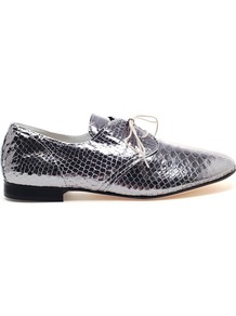 Leather Ballerina Shoes - predominant colour: silver; occasions: casual, evening; material: leather; heel height: flat; toe: round toe; style: loafers; trends: metallics; finish: metallic; pattern: animal print