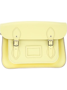 'Classic' 13 Inch Satchel - predominant colour: primrose yellow; occasions: casual, work; type of pattern: standard; style: satchel; length: across body/long; size: standard; material: leather; pattern: plain; finish: plain; embellishment: buckles