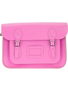 'Classic' 13 Inch Satchel - predominant colour: pink; occasions: casual, work; type of pattern: standard; style: satchel; length: across body/long; size: standard; material: leather; pattern: plain; finish: plain; embellishment: buckles
