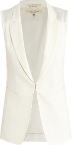 Finn Vest - pattern: plain; sleeve style: sleeveless; style: single breasted tuxedo; collar: standard lapel/rever collar; predominant colour: ivory; occasions: evening; length: standard; fit: tailored/fitted; fibres: cotton - stretch; sleeve length: sleeveless; collar break: medium; pattern type: fabric; texture group: woven light midweight