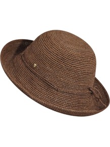 Lombardy Classic Raffia Hat Sepia - predominant colour: chocolate brown; occasions: casual, holiday; style: small brimmed; size: standard; material: macrame/raffia/straw; pattern: plain
