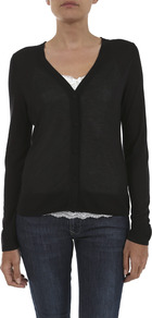 Jersey V Neck Cardigan - neckline: low v-neck; pattern: plain; bust detail: buttons at bust (in middle at breastbone)/zip detail at bust; predominant colour: black; occasions: casual, evening, work, holiday; length: standard; style: standard; fibres: viscose/rayon - 100%; fit: standard fit; sleeve length: long sleeve; sleeve style: standard; texture group: knits/crochet; pattern type: knitted - fine stitch