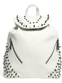 White Studded Rucksack - predominant colour: white; occasions: casual, work, holiday; type of pattern: small; style: rucksack; length: rucksack; size: standard; material: faux leather; embellishment: studs; pattern: plain; finish: plain