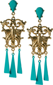 Metal Chandelier Earring - predominant colour: turquoise; occasions: evening, occasion; style: chandelier; length: long; size: large/oversized; material: chain/metal; fastening: pierced; finish: metallic; embellishment: jewels