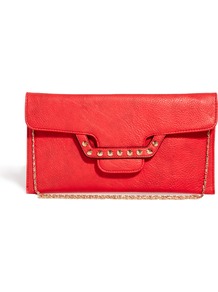 Studded Fastening Clutch Bag - predominant colour: true red; occasions: evening; style: clutch; length: hand carry; size: small; material: faux leather; embellishment: studs; pattern: plain; finish: plain