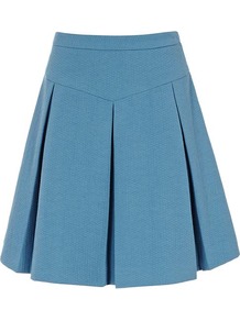 Lafayette Flared Skirt - length: mid thigh; pattern: plain; fit: loose/voluminous; style: pleated; waist: high rise; predominant colour: denim; occasions: casual, holiday; fibres: polyester/polyamide - 100%; hip detail: structured pleats at hip; pattern type: fabric; pattern size: standard; texture group: other - light to midweight
