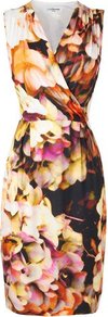 Teos Floral Print Dress Multi - style: shift; neckline: v-neck; sleeve style: sleeveless; waist detail: fitted waist; occasions: evening, occasion; length: on the knee; fit: body skimming; fibres: polyester/polyamide - 100%; predominant colour: multicoloured; sleeve length: sleeveless; trends: high impact florals; pattern type: fabric; pattern size: big & busy; pattern: florals; texture group: jersey - stretchy/drapey