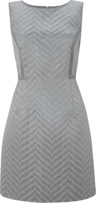 Jacquard Dress, Duck Egg - style: shift; length: mid thigh; neckline: round neck; fit: tailored/fitted; sleeve style: sleeveless; waist detail: fitted waist; predominant colour: silver; occasions: evening, work, occasion; fibres: cotton - mix; sleeve length: sleeveless; texture group: ornate wovens; pattern type: fabric; pattern size: standard; pattern: patterned/print