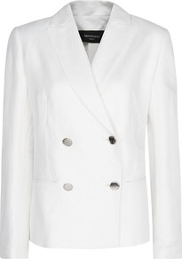 Double Breast Blazer, Natural White - pattern: plain; style: double breasted blazer; length: below the bottom; collar: standard lapel/rever collar; predominant colour: white; occasions: evening; fit: tailored/fitted; fibres: linen - mix; sleeve length: long sleeve; sleeve style: standard; texture group: linen; collar break: medium; pattern type: fabric