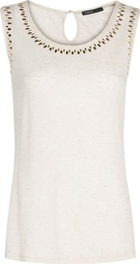 Glitter Sleeveless Top, Natural White - sleeve style: wide vest straps; pattern: plain; bust detail: added detail/embellishment at bust; predominant colour: ivory; secondary colour: gold; occasions: casual, holiday; length: standard; style: top; neckline: scoop; fit: body skimming; back detail: keyhole/peephole detail at back; sleeve length: sleeveless; texture group: linen; pattern type: fabric; embellishment: sequins; fibres: viscose/rayon - mix