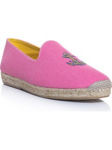 Anchor Embroidered Espadrilles - predominant colour: pink; occasions: casual, holiday; material: fabric; heel height: flat; embellishment: embroidered; toe: round toe; style: ballerinas / pumps; finish: plain; pattern: plain