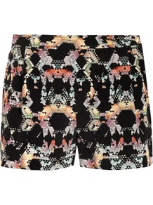 Kaleidoscope Print Shorts - style: shorts; length: short shorts; waist: mid/regular rise; predominant colour: black; occasions: evening; fibres: silk - 100%; texture group: crepes; fit: slim leg; pattern type: fabric; pattern size: big & busy; pattern: patterned/print