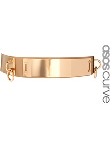 Curve Plate + Ring Waist Belt - predominant colour: gold; occasions: evening; type of pattern: standard; style: plaque; size: standard; worn on: waist; material: faux leather; pattern: plain; trends: metallics; finish: plain; embellishment: chain/metal