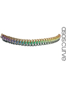 Curve Neon Chain Waist Belt - occasions: casual, evening; predominant colour: multicoloured; type of pattern: standard; style: chainlink; size: standard; worn on: waist; material: chain/metal; embellishment: crystals; finish: plain; pattern: colourblock