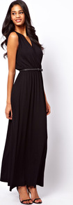 Maxi Dress With Wrap Front - neckline: low v-neck; fit: fitted at waist; pattern: plain; sleeve style: sleeveless; style: maxi dress; length: ankle length; waist detail: belted waist/tie at waist/drawstring; predominant colour: black; occasions: evening, occasion; fibres: viscose/rayon - stretch; sleeve length: sleeveless; pattern type: fabric; texture group: jersey - stretchy/drapey