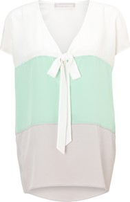 Aletta Top, Multi - neckline: low v-neck; bust detail: added detail/embellishment at bust; length: below the bottom; occasions: casual, evening, work; style: top; fibres: silk - 100%; fit: loose; back detail: longer hem at back than at front; predominant colour: multicoloured; sleeve length: short sleeve; sleeve style: standard; texture group: silky - light; pattern type: fabric; pattern size: standard; pattern: colourblock