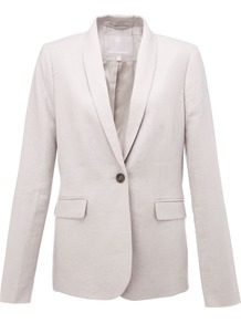 Hallie Jacket, Twine - pattern: plain; style: single breasted blazer; collar: shawl/waterfall; length: below the bottom; predominant colour: ivory; occasions: casual, evening, work; fit: tailored/fitted; fibres: linen - 100%; sleeve length: long sleeve; sleeve style: standard; texture group: linen; collar break: medium; pattern type: fabric