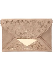 Nude Cut Out Envelope Clutch - predominant colour: nude; occasions: evening, holiday; type of pattern: small; style: clutch; length: hand carry; size: standard; material: faux leather; finish: plain; pattern: patterned/print