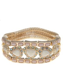 Pink And Gold Gem Stud Chain Bracelet - secondary colour: blush; predominant colour: gold; occasions: evening, occasion; style: cuff; size: small; material: chain/metal; trends: metallics; finish: metallic; embellishment: jewels
