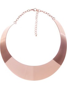 Pink Metallic Curve Plate Necklace - predominant colour: gold; occasions: evening, occasion; style: choker/collar; length: choker; size: standard; material: chain/metal; trends: metallics; finish: metallic