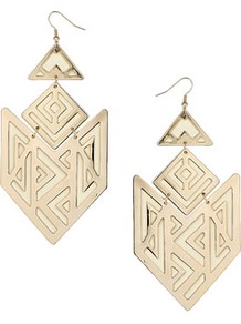 Cream Cut Out Drops - predominant colour: gold; occasions: evening, occasion, holiday; style: drop; length: mid; size: standard; material: chain/metal; fastening: pierced; trends: modern geometrics; finish: metallic; embellishment: chain/metal