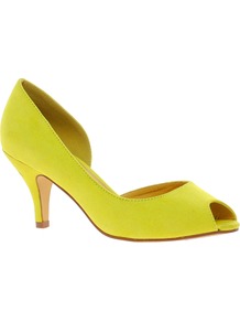 Sugar Cube Heels With Peep Toe - predominant colour: lime; occasions: evening, occasion; material: fabric; heel height: mid; heel: stiletto; toe: open toe/peeptoe; style: courts; finish: plain; pattern: plain
