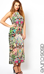 Curve Maxi Dress In Dark Based Floral - sleeve style: sleeveless; style: maxi dress; length: ankle length; fit: body skimming; fibres: polyester/polyamide - 100%; occasions: occasion, holiday; neckline: crew; predominant colour: multicoloured; sleeve length: sleeveless; trends: high impact florals; pattern type: fabric; pattern size: standard; pattern: florals; texture group: other - light to midweight