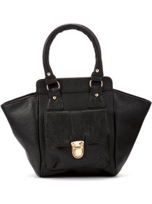 Black Winged Buckle Carry Bag - predominant colour: black; occasions: casual, work; type of pattern: standard; style: tote; length: handle; size: standard; material: faux leather; pattern: plain; finish: plain