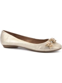 Wide Fit Gold Floral Embellished Pumps - predominant colour: gold; occasions: casual, work; material: faux leather; heel height: flat; embellishment: jewels; toe: round toe; style: ballerinas / pumps; trends: metallics; finish: metallic; pattern: plain