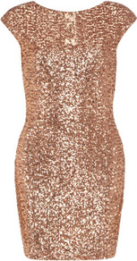 Nude Sequinned Bodycon Dress - length: mid thigh; neckline: round neck; sleeve style: capped; fit: tight; pattern: plain; style: bodycon; back detail: low cut/open back; predominant colour: nude; occasions: evening, occasion; fibres: viscose/rayon - stretch; sleeve length: short sleeve; texture group: structured shiny - satin/tafetta/silk etc.; trends: metallics; pattern type: fabric; embellishment: sequins