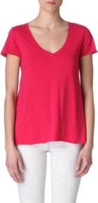 Jacksonville T Shirt - neckline: low v-neck; pattern: plain; style: t-shirt; predominant colour: hot pink; secondary colour: true red; occasions: casual, work, holiday; length: standard; fibres: cotton - mix; fit: body skimming; sleeve length: short sleeve; sleeve style: standard; pattern type: fabric; texture group: jersey - stretchy/drapey