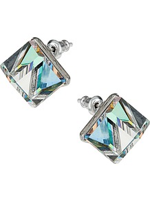 Cube Stud Earrings - occasions: casual, evening, work; predominant colour: multicoloured; style: stud; length: short; size: small; material: chain/metal; fastening: pierced; finish: plain; secondary colour: clear