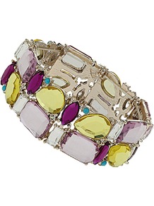 Multi Colour Stone Stretch Bracelet - secondary colour: magenta; occasions: evening, work, occasion, holiday; predominant colour: multicoloured; style: bangle; size: standard; material: chain/metal; trends: metallics; finish: fluorescent; embellishment: jewels