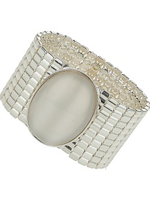 White Stone Stretch Bracelet - secondary colour: white; predominant colour: silver; occasions: casual, evening, work, occasion, holiday; style: cuff; size: standard; material: chain/metal; trends: metallics; finish: metallic; embellishment: jewels