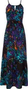 Blue Printed Petite Maxi Dress - sleeve style: sleeveless; style: maxi dress; waist detail: fitted waist; secondary colour: turquoise; predominant colour: black; occasions: evening, holiday; length: floor length; fit: body skimming; neckline: peep hole neckline; fibres: polyester/polyamide - 100%; sleeve length: sleeveless; pattern type: fabric; pattern size: big & busy; pattern: patterned/print; texture group: jersey - stretchy/drapey