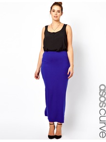 Curve Exclusive Maxi Skirt In Jersey - pattern: plain; length: ankle length; fit: body skimming; waist: high rise; predominant colour: royal blue; occasions: casual, evening, holiday; style: maxi skirt; fibres: viscose/rayon - stretch; hip detail: slits at hip; texture group: jersey - clingy; pattern type: fabric