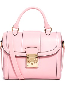 Bag With Chunky Lock And Tophandle - predominant colour: blush; occasions: casual, evening, work; type of pattern: light; style: structured bag; length: handle; size: standard; material: faux leather; pattern: plain; finish: plain