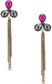 Pink Jewel Teardrop Chain Earring - predominant colour: pink; occasions: evening, occasion; style: drop; length: long; size: standard; material: chain/metal; fastening: pierced; finish: plain; embellishment: jewels