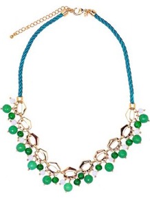 Green Agate Necklace - predominant colour: emerald green; occasions: evening, occasion, holiday; style: standard; length: mid; size: large/oversized; material: chain/metal; finish: plain; embellishment: jewels