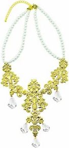 Pearl Vintage Filigree Necklace - predominant colour: gold; occasions: evening, occasion; style: bib; length: mid; size: large/oversized; material: chain/metal; trends: metallics; finish: plain; embellishment: crystals