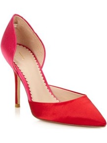 Designer Red High Colour Block Satin Court Shoes - predominant colour: true red; occasions: evening, occasion; material: satin; heel height: high; heel: stiletto; toe: pointed toe; style: courts; finish: plain; pattern: colourblock
