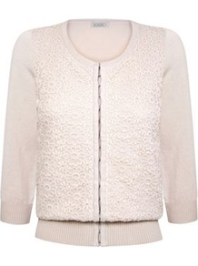 Daisy Embroidered Cardigan - neckline: round neck; predominant colour: ivory; occasions: evening, work, occasion; length: standard; style: standard; fibres: cotton - 100%; fit: standard fit; sleeve length: 3/4 length; sleeve style: standard; texture group: knits/crochet; pattern type: knitted - fine stitch; pattern size: standard; pattern: florals; embellishment: embroidered