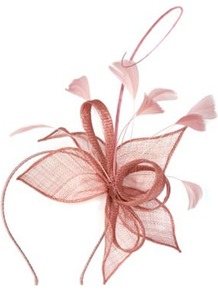 Petal Loops Fascinator - occasions: evening, occasion; type of pattern: standard; style: fascinator; size: standard; material: macrame/raffia/straw; embellishment: feather; pattern: plain; predominant colour: dusky pink