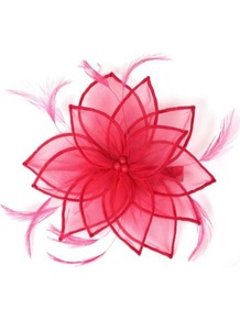 Petal Floral Fascinator Clip - predominant colour: true red; occasions: evening, occasion; type of pattern: standard; style: fascinator; size: standard; material: sinamay; embellishment: feather; pattern: plain; trends: fluorescent
