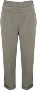 Button Twill Trouser - pattern: plain; waist: high rise; predominant colour: mid grey; occasions: casual; length: ankle length; fibres: polyester/polyamide - 100%; hip detail: front pleats at hip level; jeans & bottoms detail: turn ups; fit: slim leg; pattern type: fabric; texture group: other - light to midweight; style: standard