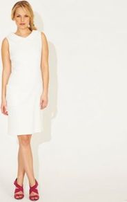 Sixties Pique Dress - style: shift; fit: tailored/fitted; pattern: plain; sleeve style: sleeveless; hip detail: front pockets at hip; predominant colour: white; occasions: evening, work, occasion; length: on the knee; fibres: cotton - mix; neckline: no opening/shirt collar/peter pan; sleeve length: sleeveless; pattern type: fabric; pattern size: standard; texture group: woven light midweight