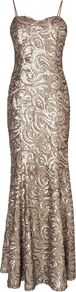 Women's Arielle Sequin Full Length Dress, Neutral - sleeve style: spaghetti straps; waist detail: fitted waist; neckline: sweetheart; predominant colour: gold; occasions: evening, occasion; length: floor length; fit: body skimming; fibres: polyester/polyamide - 100%; style: fishtail; sleeve length: sleeveless; trends: metallics; pattern type: fabric; pattern: patterned/print; embellishment: sequins