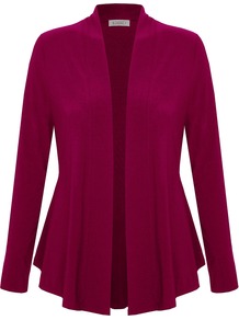 Jersey Cardigan, Pink - pattern: plain; neckline: collarless open; style: open front; predominant colour: burgundy; occasions: casual; length: standard; fibres: polyester/polyamide - stretch; fit: loose; sleeve length: long sleeve; sleeve style: standard; pattern type: fabric; texture group: jersey - stretchy/drapey