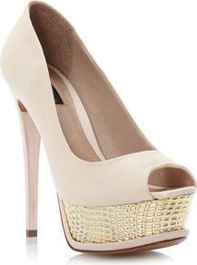 Marbs Plated Platform Peep Toe Shoes, Blonde - predominant colour: ivory; occasions: evening, occasion; material: leather; heel height: high; heel: platform; toe: open toe/peeptoe; style: courts; finish: plain; pattern: plain; embellishment: chain/metal
